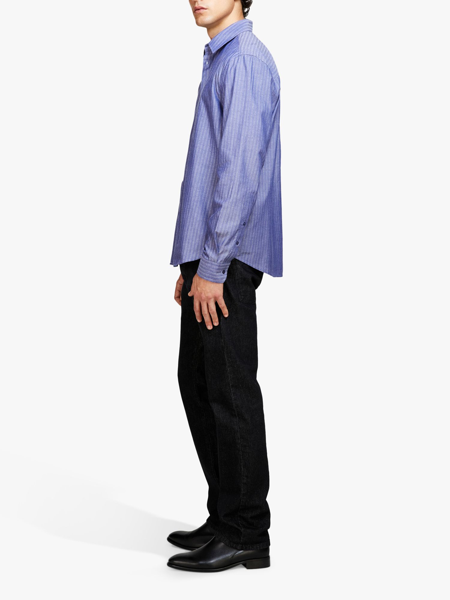 SISLEY Regular Fit Yarn Dyed Shirt, Blue, XXL