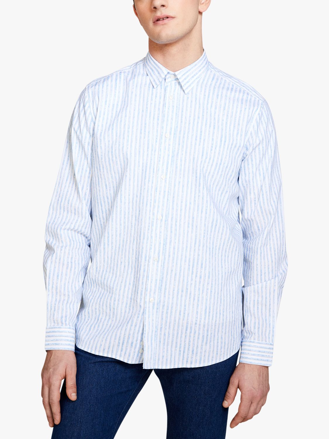 SISLEY Regular Fit Printed Shirt, Blue/White, XXL