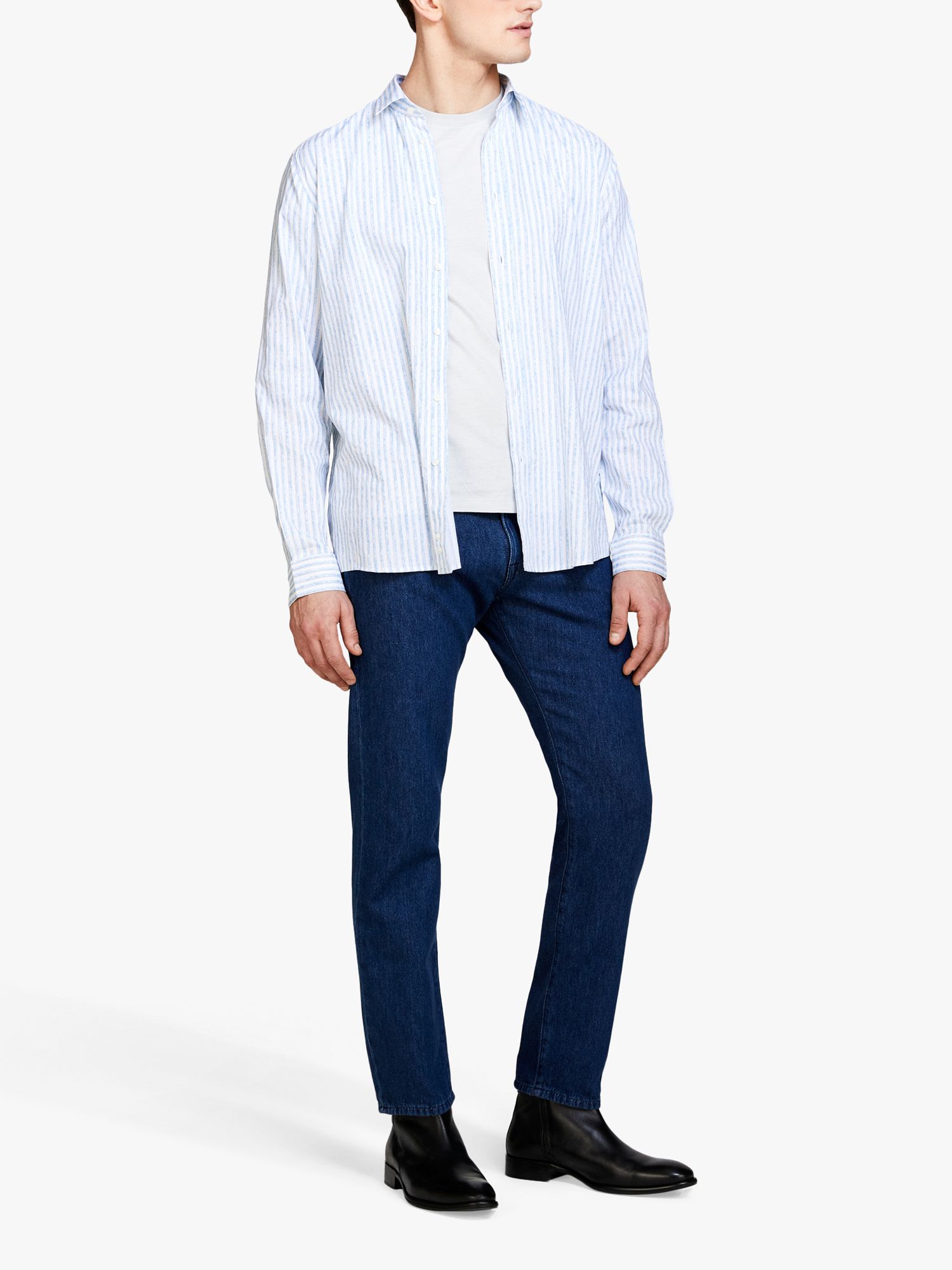 SISLEY Regular Fit Printed Shirt, Blue/White, XXL