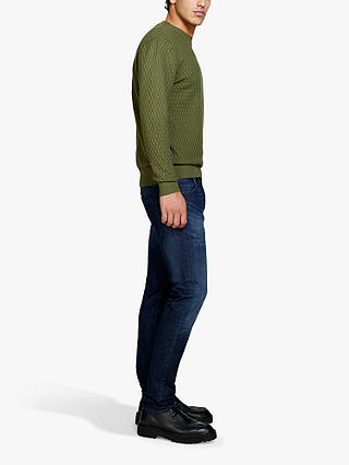 SISLEY Solid Ribbed Crew Neck Jumper, Green