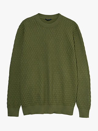SISLEY Solid Ribbed Crew Neck Jumper, Green