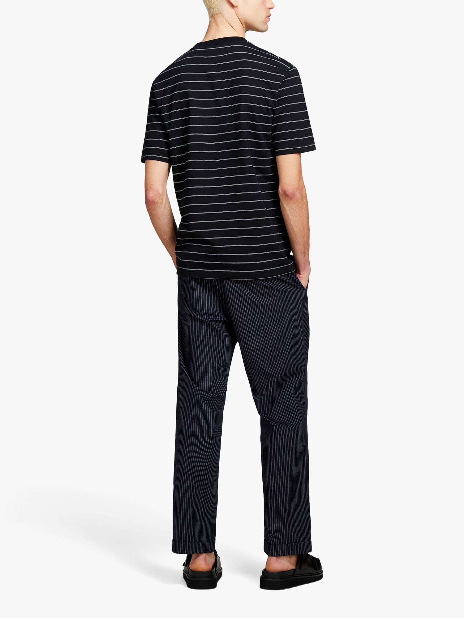 SISLEY Regular Fit Yarn Dyed Stripe T-Shirt, Black, XXL