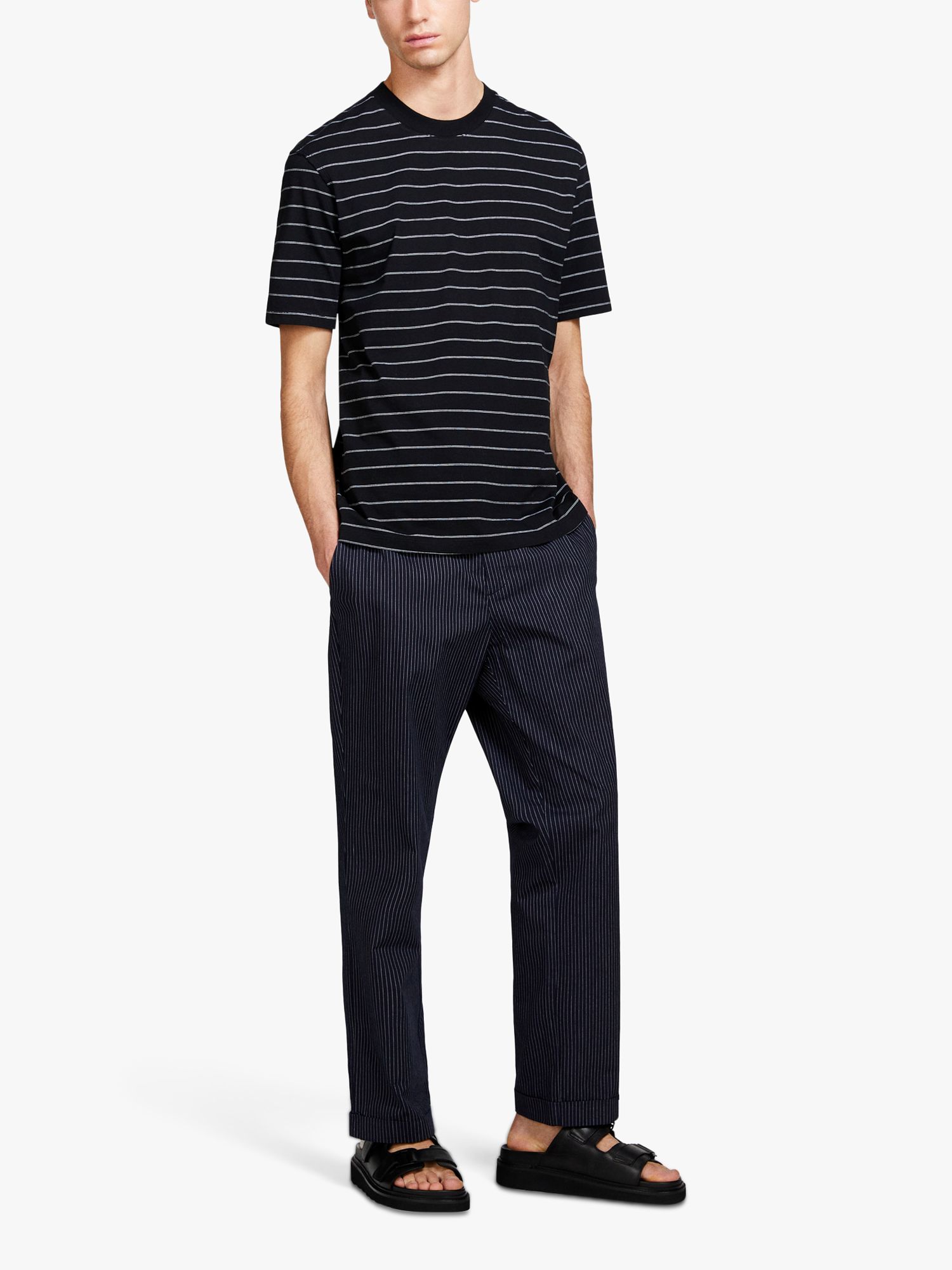 SISLEY Regular Fit Yarn Dyed Stripe T-Shirt, Black, XXL