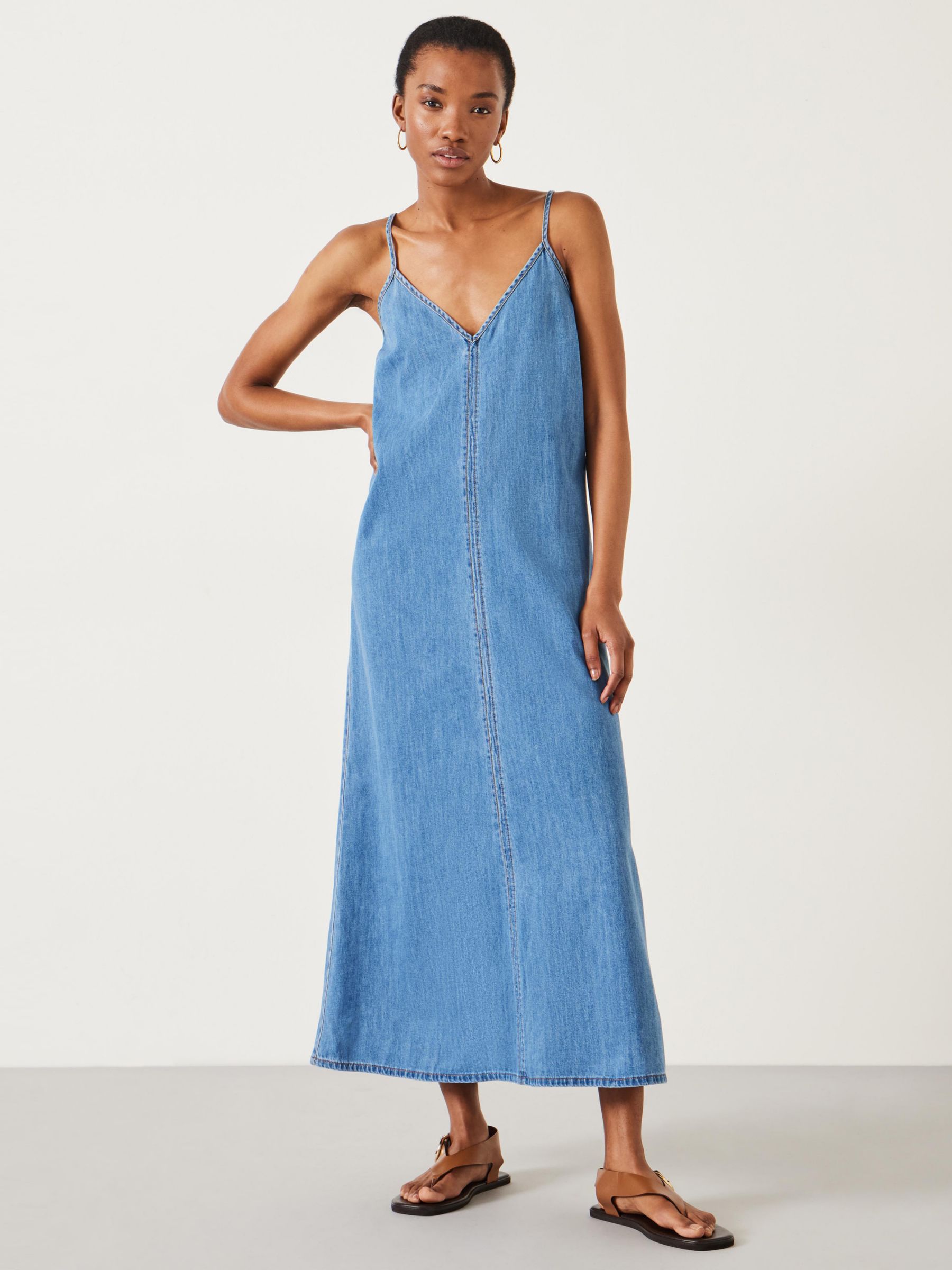 HUSH Saskia Denim Slip Maxi Dress, Light Blue