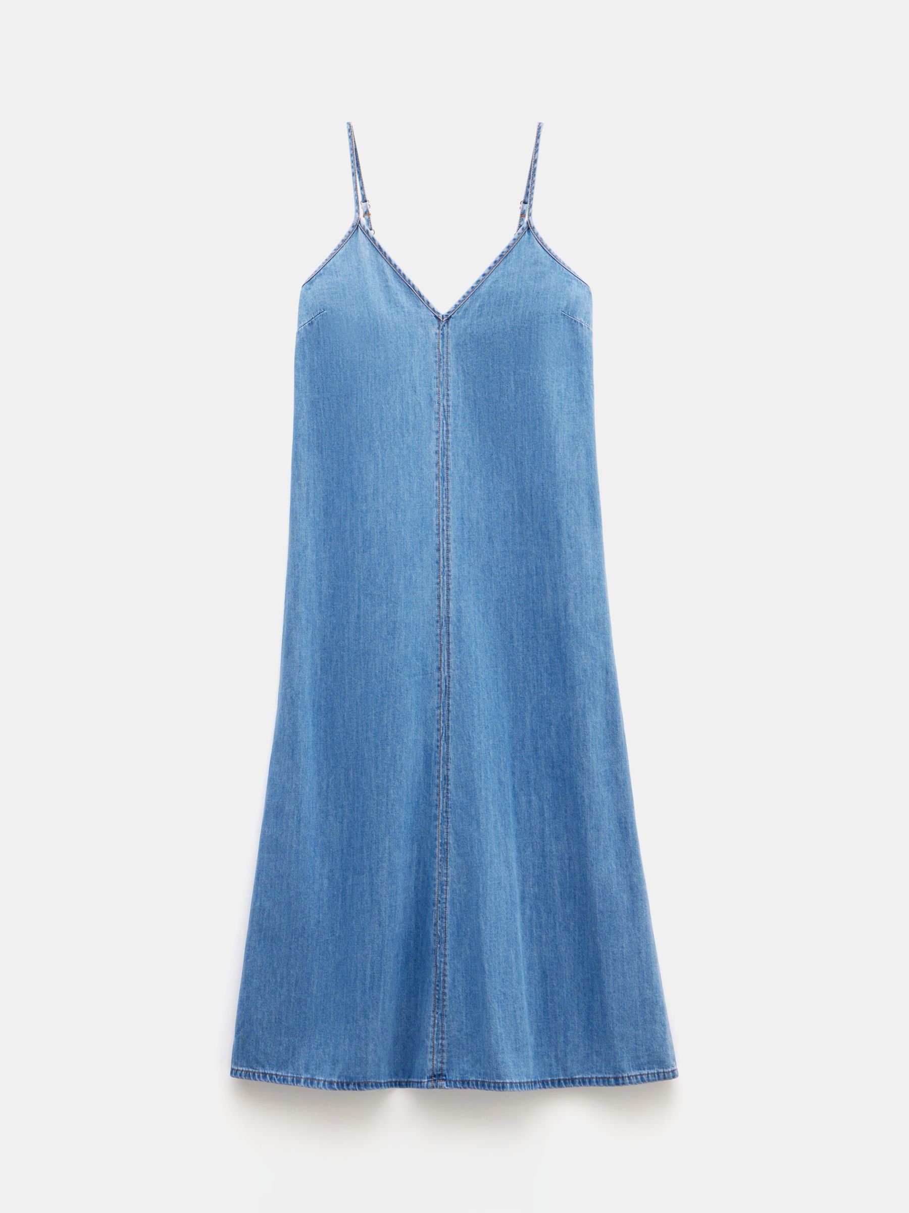 HUSH Saskia Denim Slip Maxi Dress, Light Blue, 10