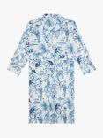 myza Chinoiserie Whimsy Print Organic Cotton Robe, White/Blue
