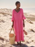 NRBY Iris Linen Gauze Tiered Maxi Dress, Bright Pink