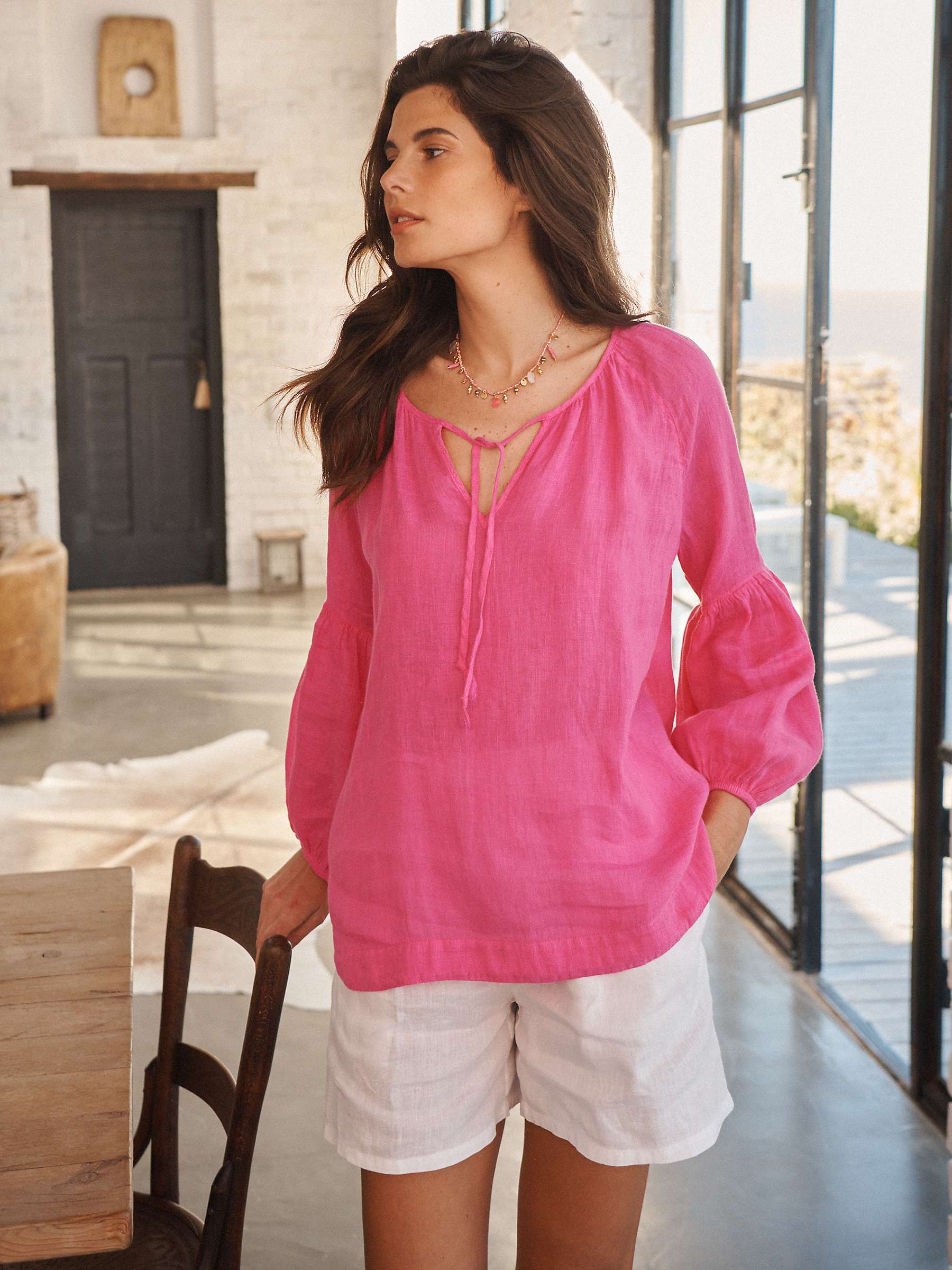 Buy NRBY Athena Gauze Linen Blouse, Bright Pink Online at johnlewis.com