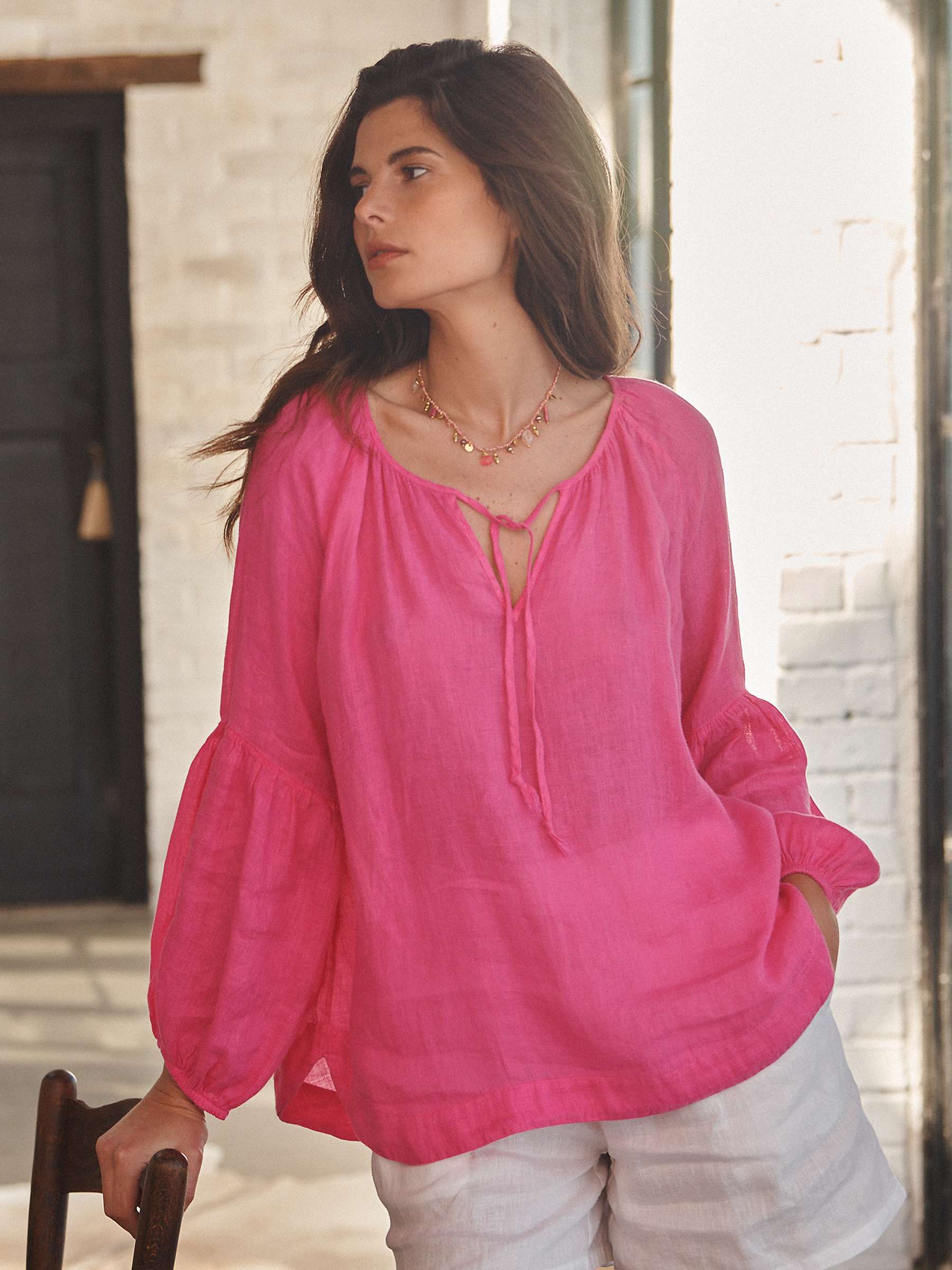 Buy NRBY Athena Gauze Linen Blouse, Bright Pink Online at johnlewis.com