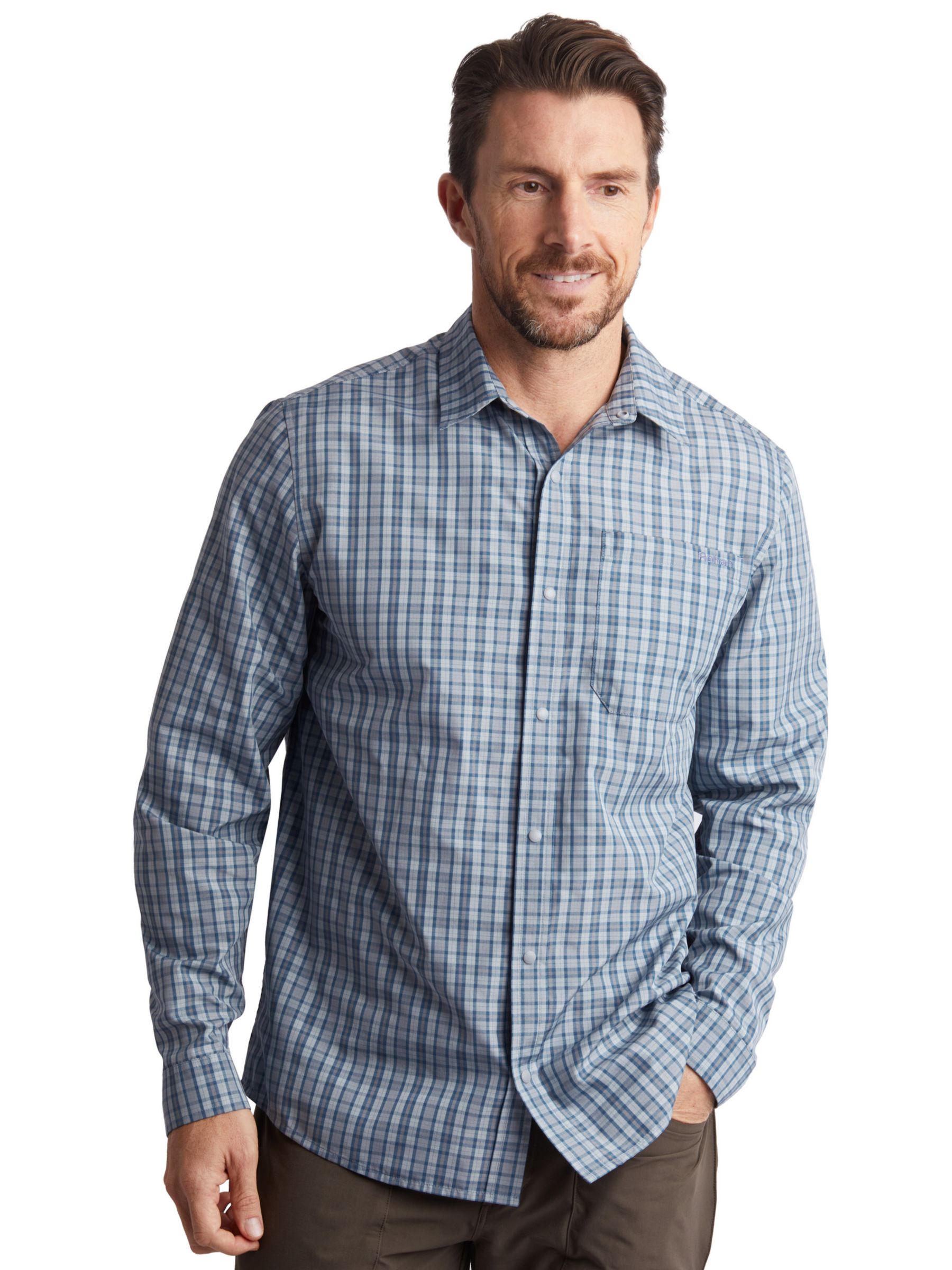 Rohan Portreath Long Sleeve Shirt, Shadow Blue Check at John Lewis ...