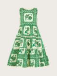 Monsoon Kids' Tile Floral Print Tiered Dress, Green