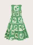 Monsoon Kids' Tile Floral Print Tiered Dress, Green