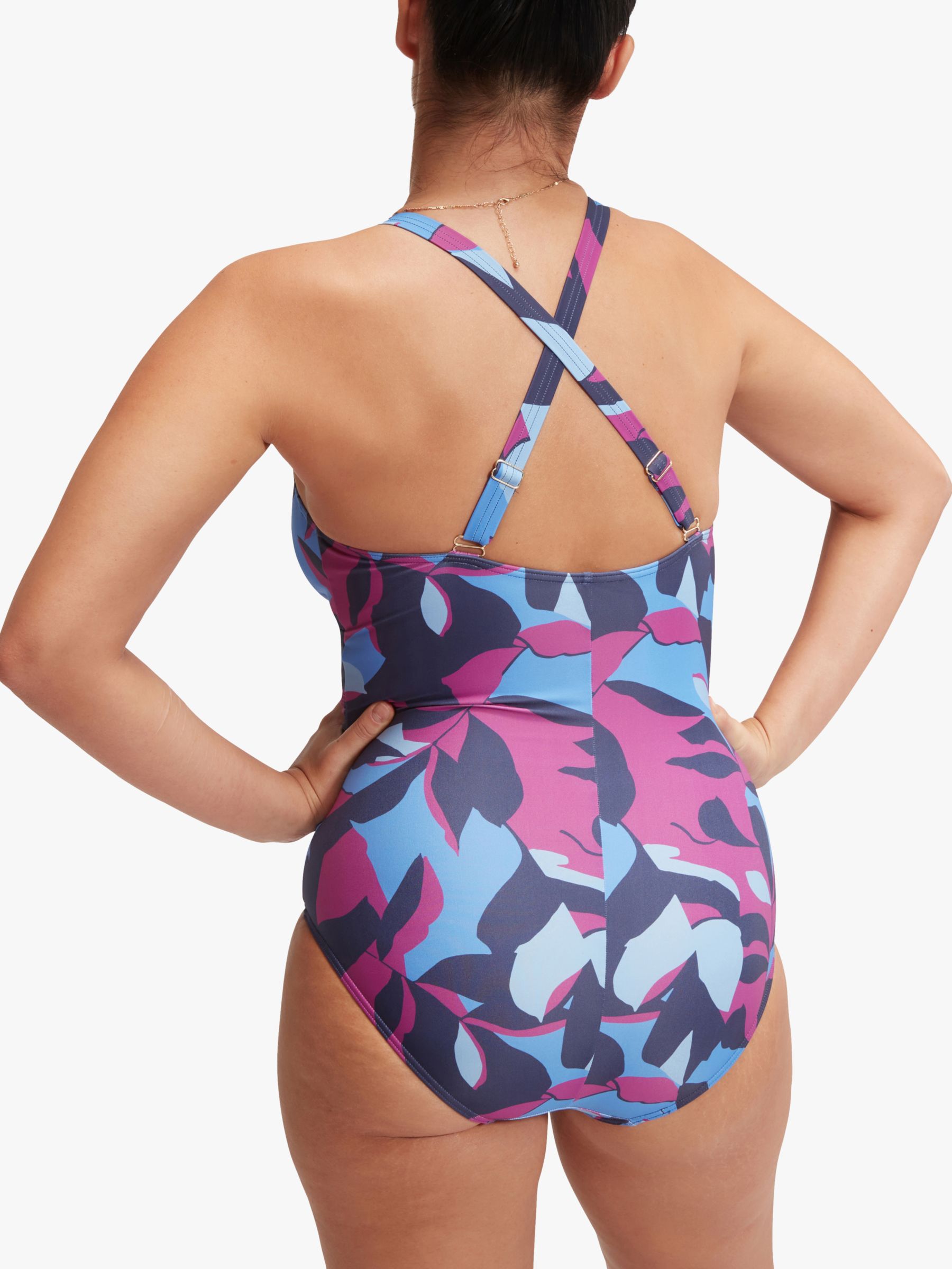 Speedo Shaping Print Swimsuit, Blue/Multi, 34
