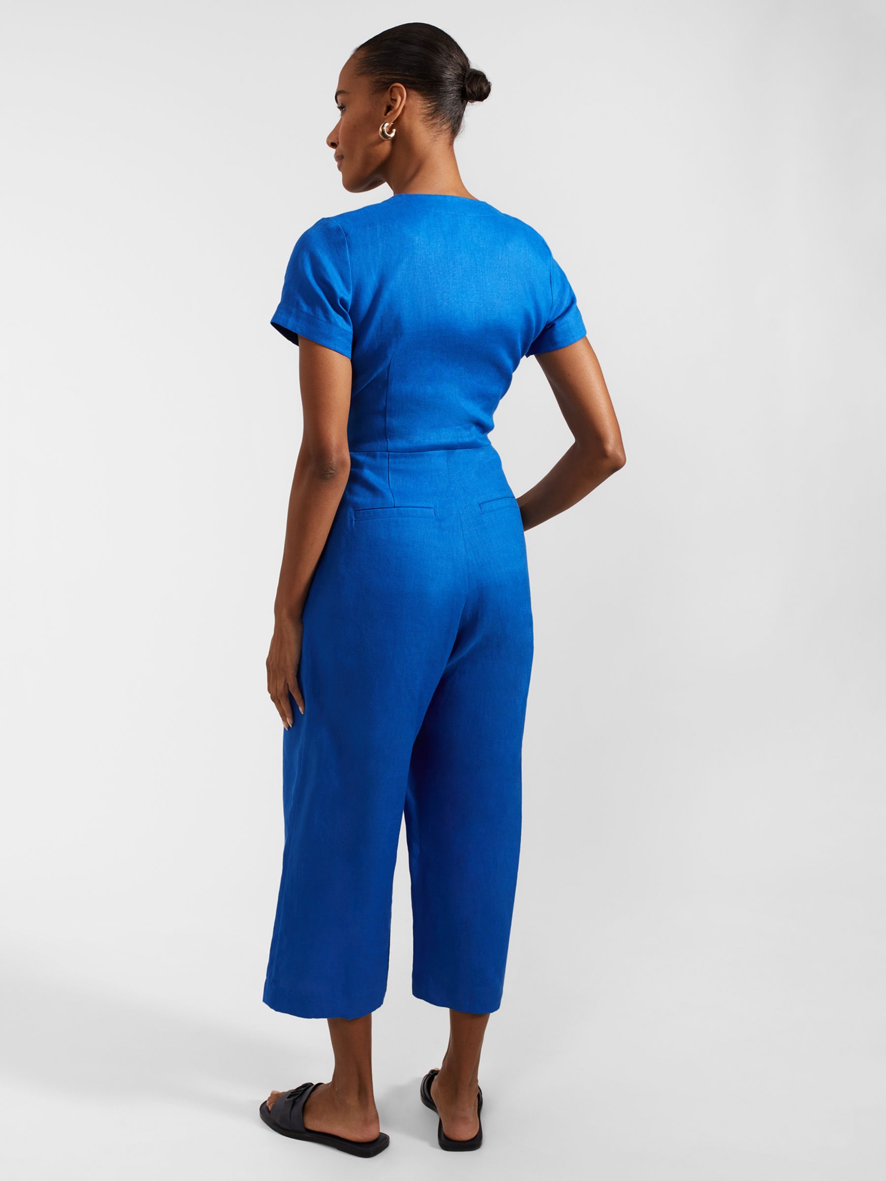 Hobbs Aliya Cropped Linen Jumpsuit, Atlantic Blue, 10