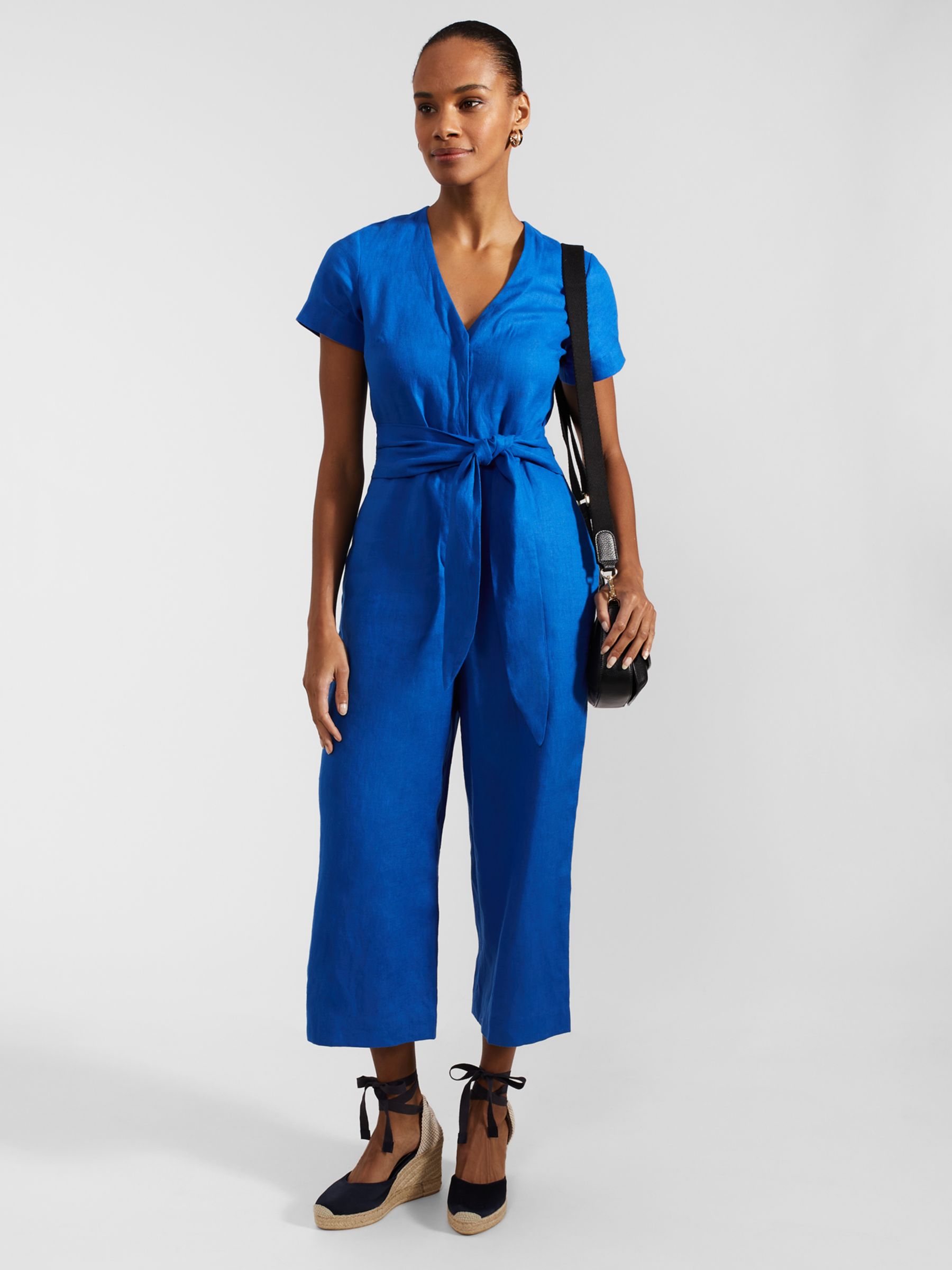 Hobbs Aliya Cropped Linen Jumpsuit, Atlantic Blue, 10