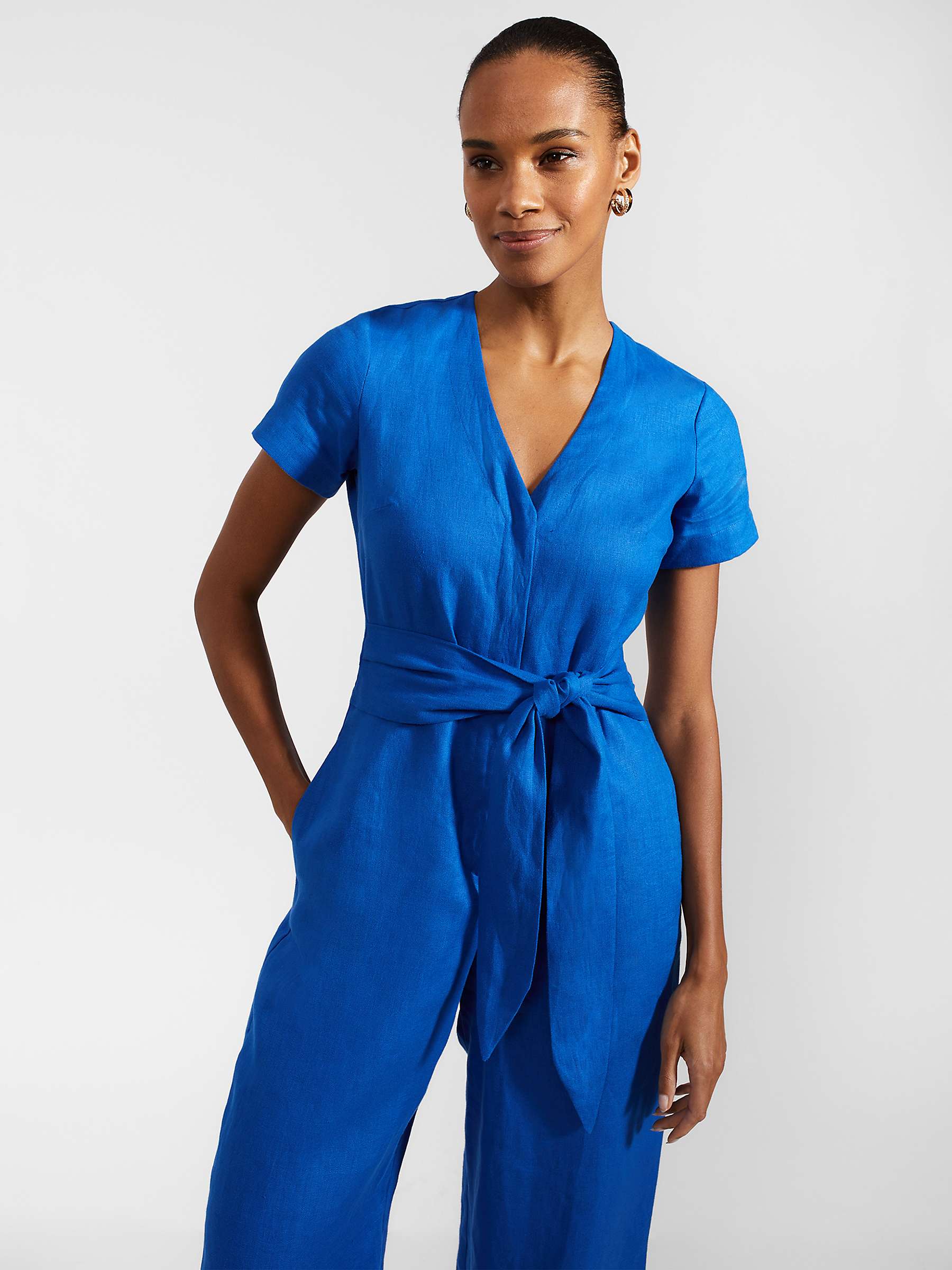 Buy Hobbs Aliya Cropped Linen Jumpsuit, Atlantic Blue Online at johnlewis.com