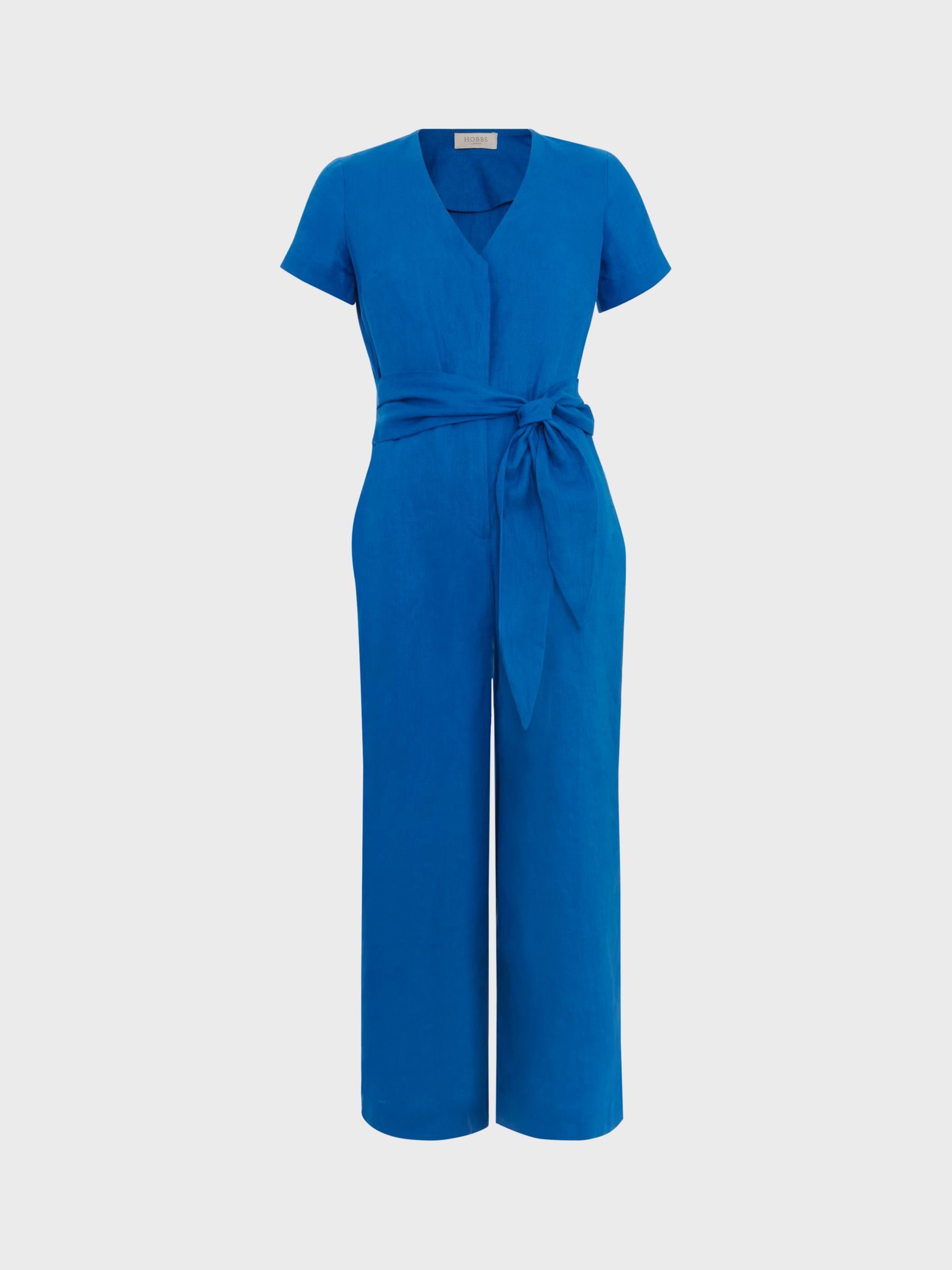 Hobbs Aliya Cropped Linen Jumpsuit, Atlantic Blue, 10