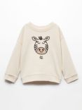 Mango Kids' Zebra Graphic Oversized Sweatshirt, Light Pastel Brown