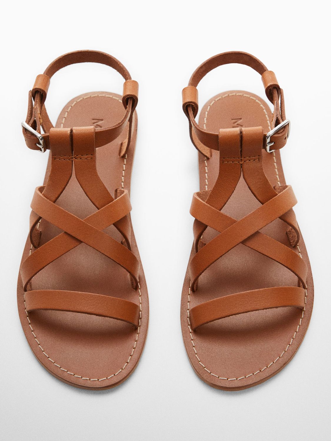 Mango Kids' Aura Leather Gladiator Sandals, Medium Brown, 1