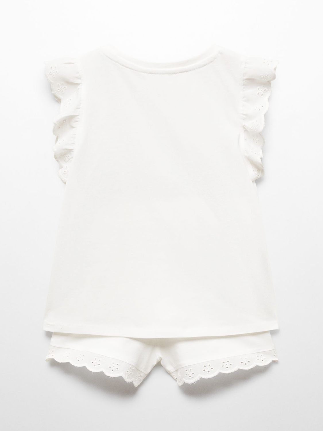 Mango Baby Petunia Broderie Ruffle Shorts Pyjamas, Natural White, 12-18 months