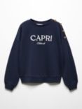 Mango Kids' Capri Button Detail Sweatshirt, Navy