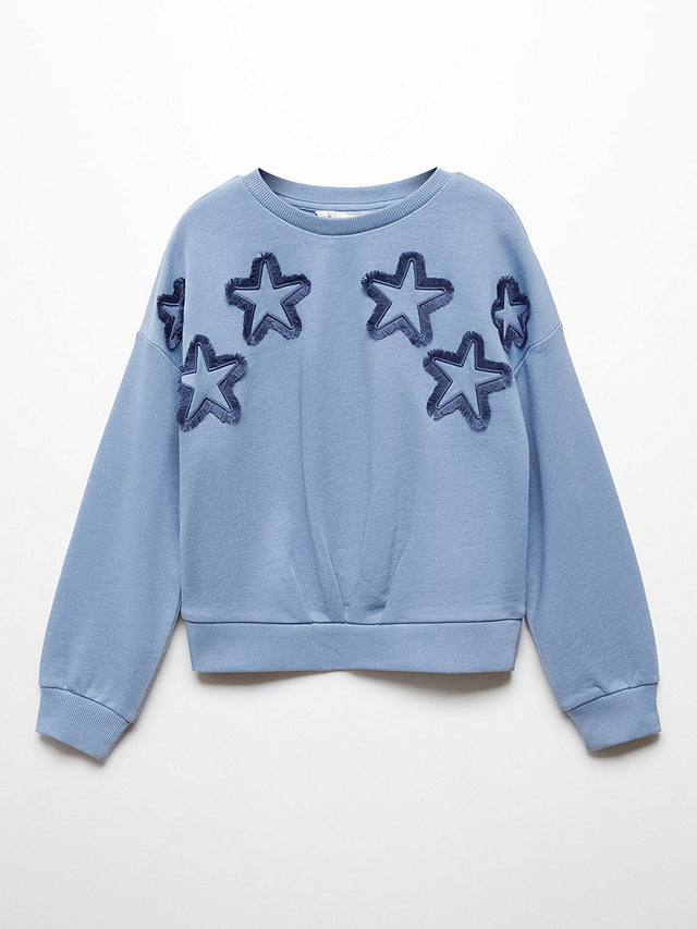 Mango Kids' Estrella Frayed Star Embroidered Sweatshirt, Medium Blue
