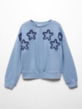 Mango Kids' Estrella Frayed Star Embroidered Sweatshirt, Medium Blue