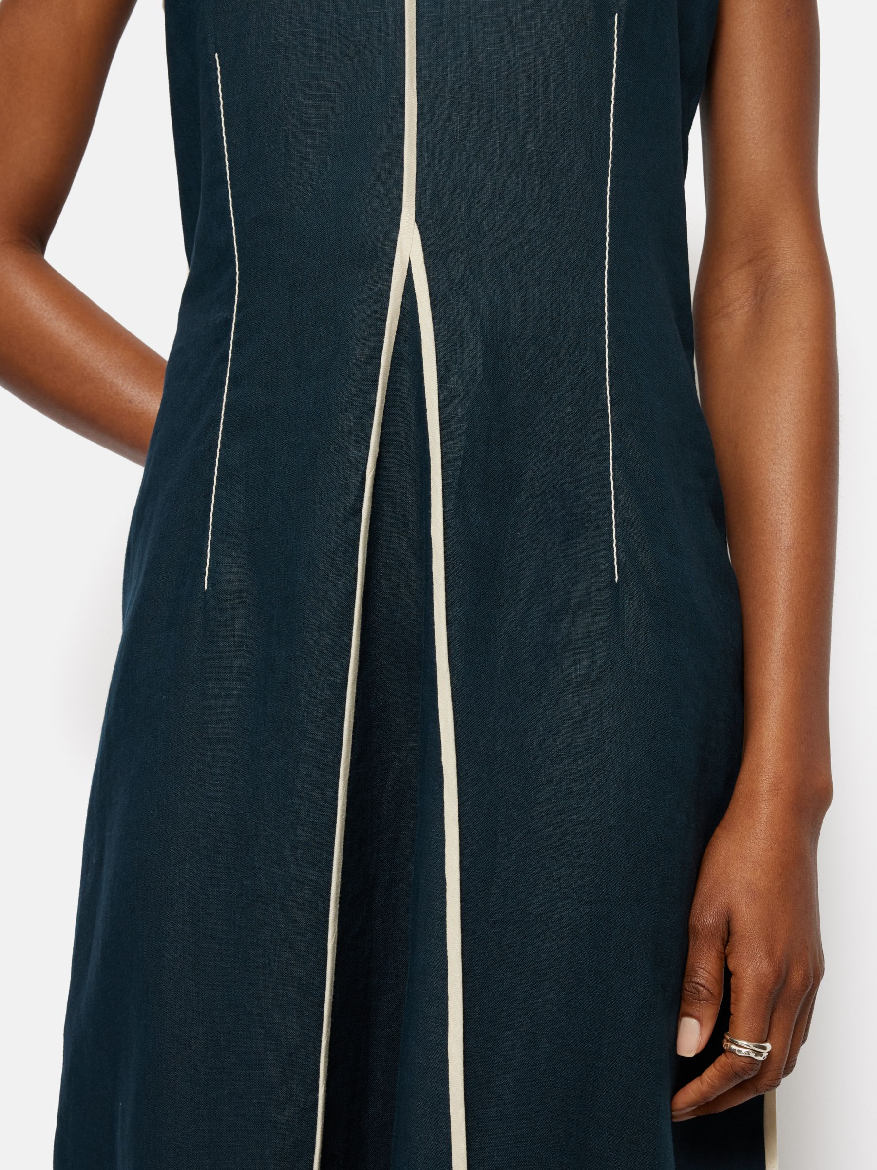 Buy Jigsaw Linen Sleeveless Piped Dress, Navy Online at johnlewis.com