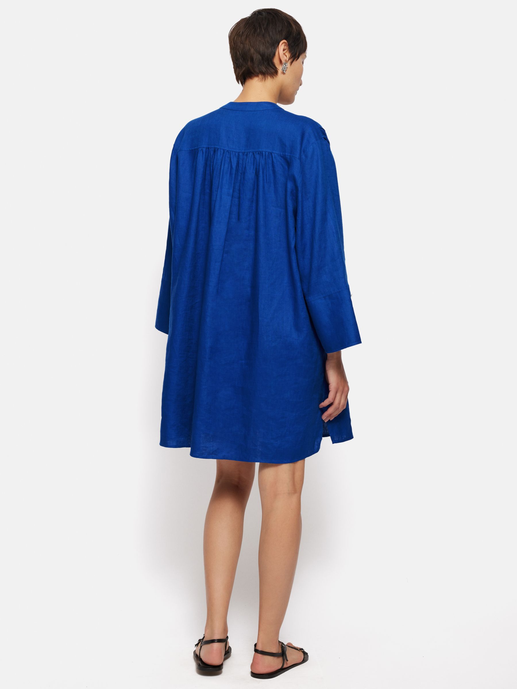 Jigsaw Linen Kaftan Mini Dress, Blue, 6