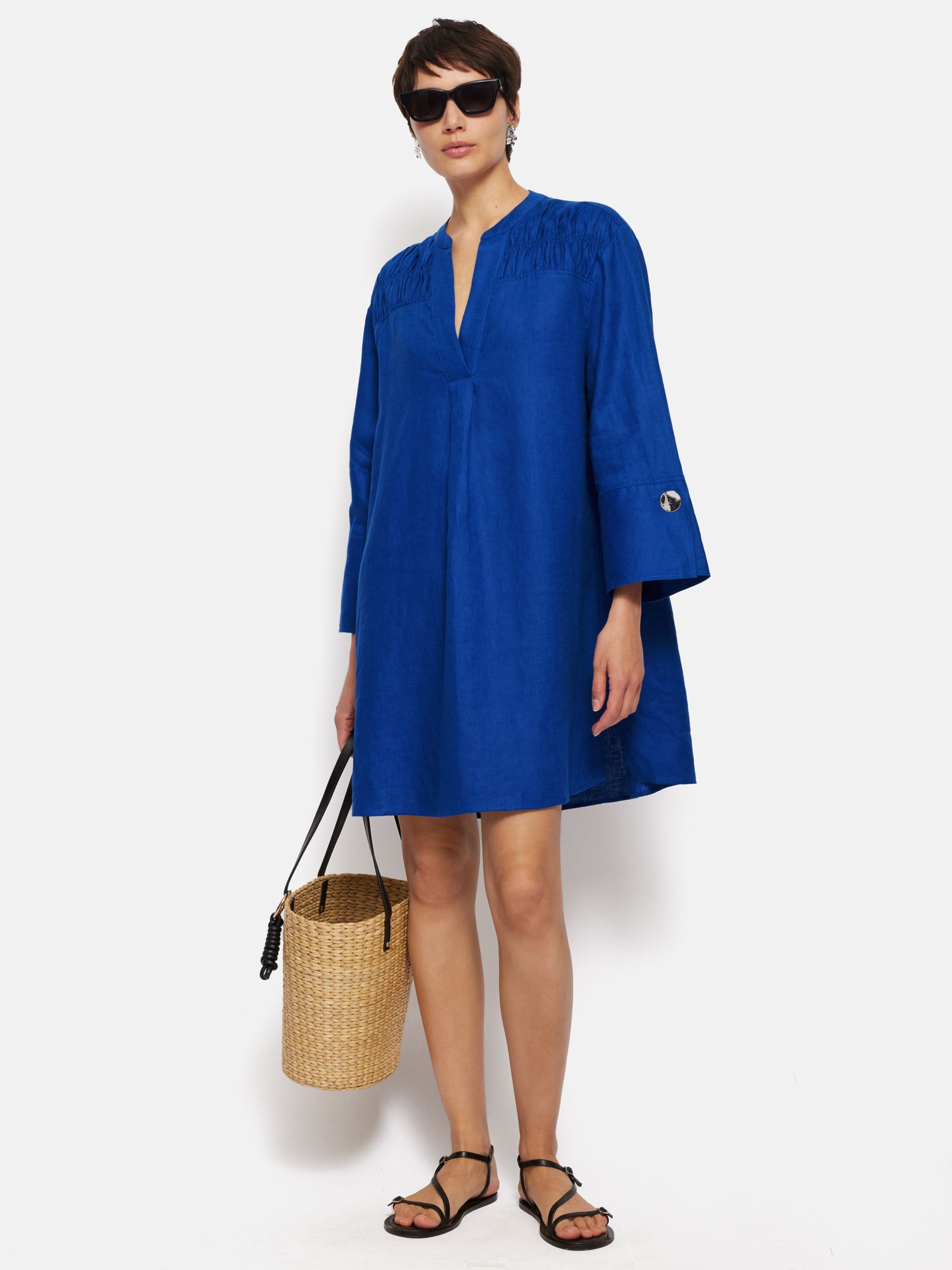 Buy Jigsaw Linen Kaftan Mini Dress, Blue Online at johnlewis.com