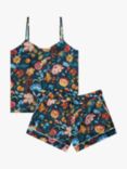 myza Organic Cotton Cami Pyjama Set, Florals On Navy
