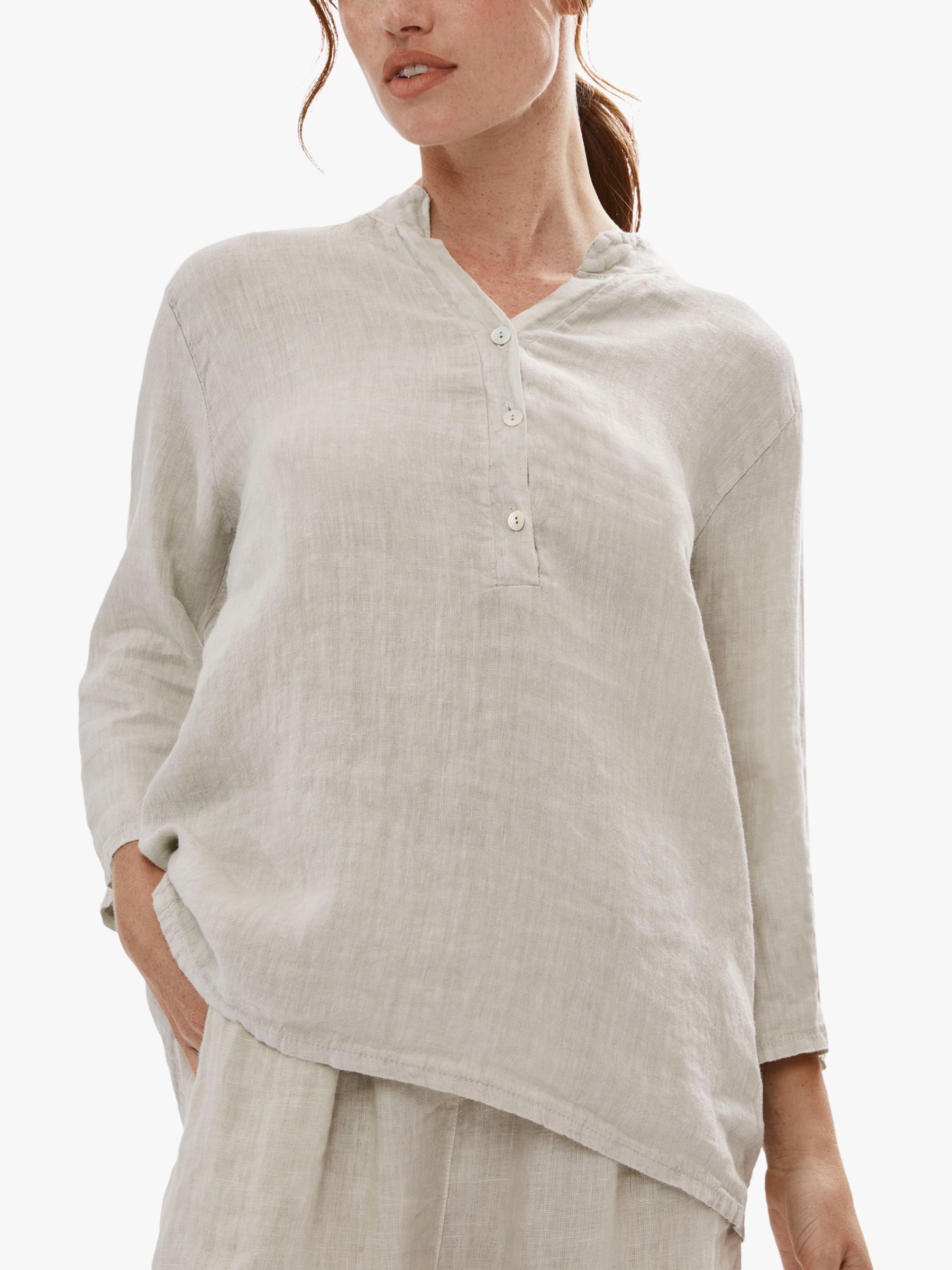 Buy James Lakeland Mandarin Collar Linen Tunic Top, Beige Online at johnlewis.com