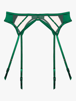 Playful Promises Ramona Strap Detail Illusion Mesh Suspender, Emerald Green