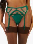Playful Promises Ramona Strap Detail Illusion Mesh Suspender, Emerald Green