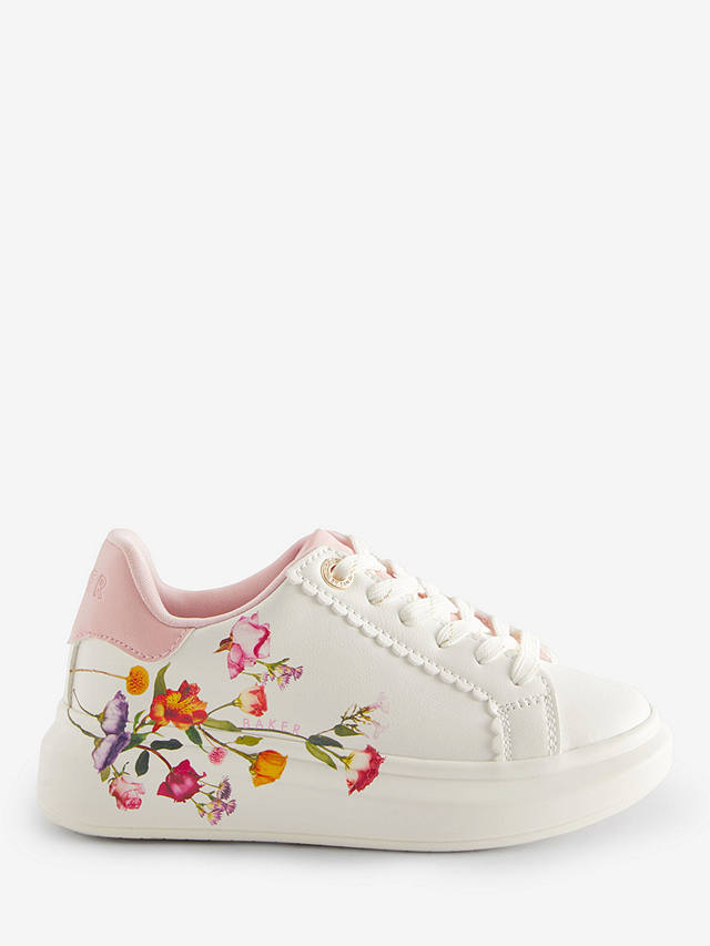 Ted Baker Kids' Logo Floral Print Chunky Trainers, White/Multi