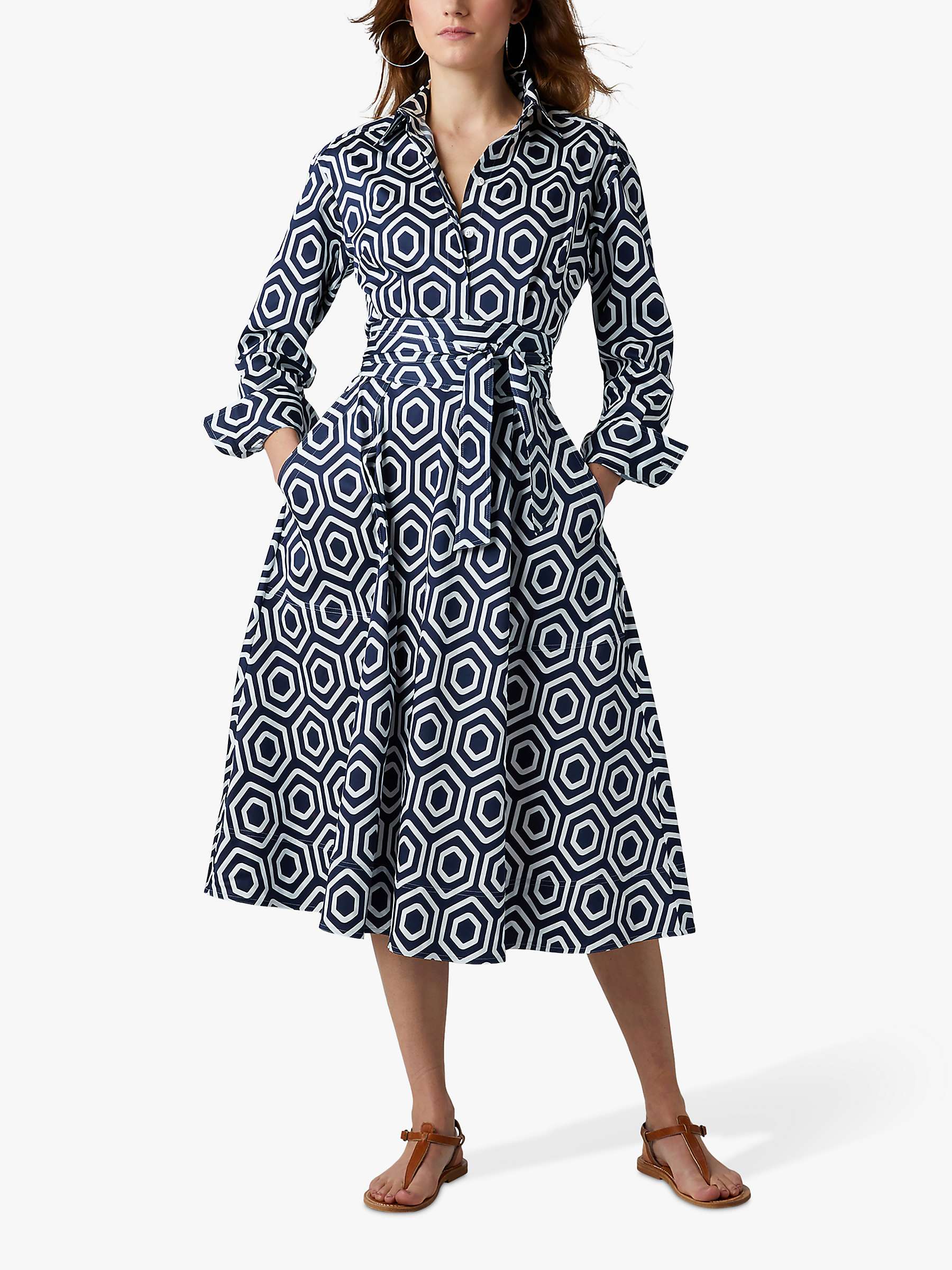 Buy Jasper Conran London Blythe Geometric Print Full Skirt Midi Shirt Dress, Navy Online at johnlewis.com