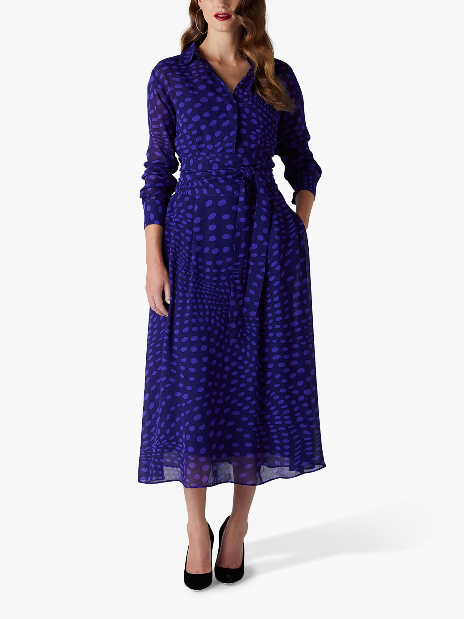 Jasper Conran London Eden Spot Print Midi Shirt Dress, Purple, 8