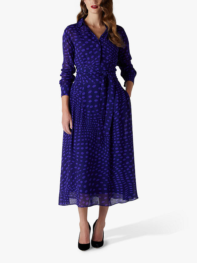 Jasper Conran London Eden Spot Print Midi Shirt Dress, Purple