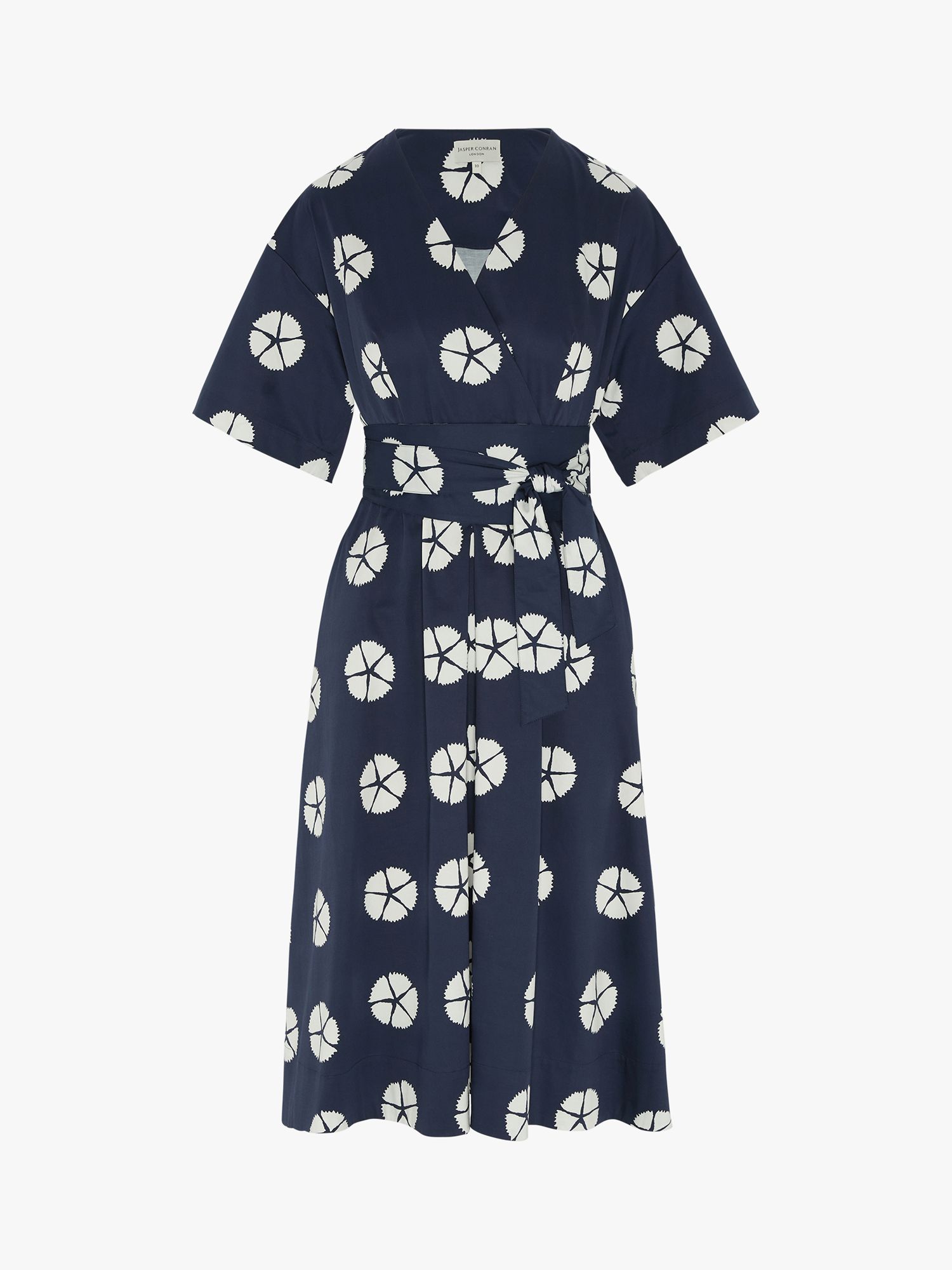 Jasper Conran London Betsy Graphic Print Kimono Wrap Dress, Navy, 8