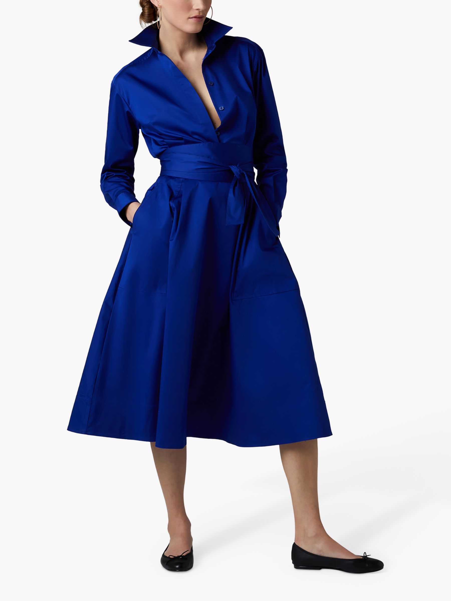 Jasper Conran London Blythe Full Skirt Midi Shirt Dress, Royal Blue, 8
