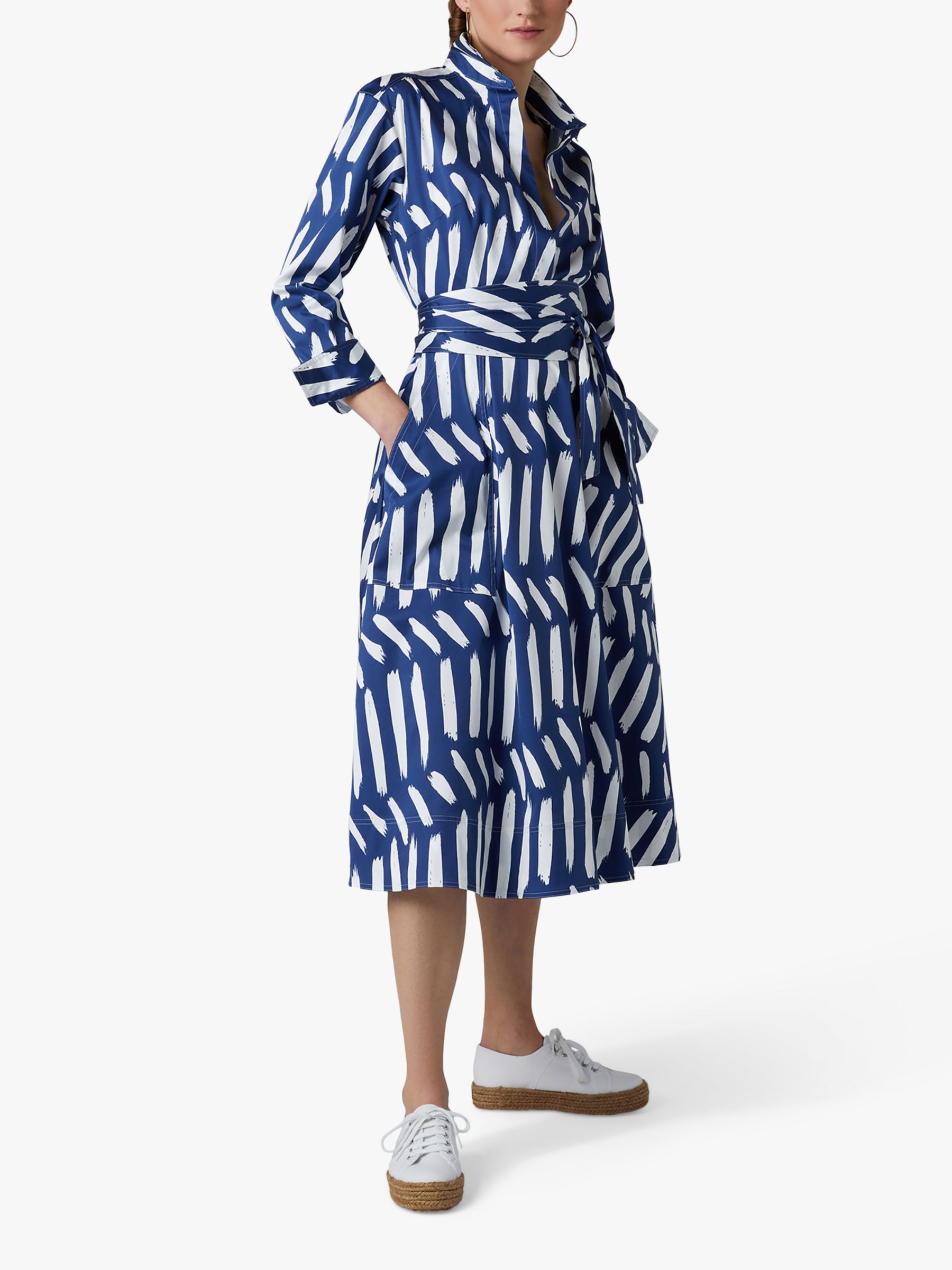 Jasper Conran London Blythe Abstract Print Full Skirt Midi Shirt Dress, Mid Blue, 8