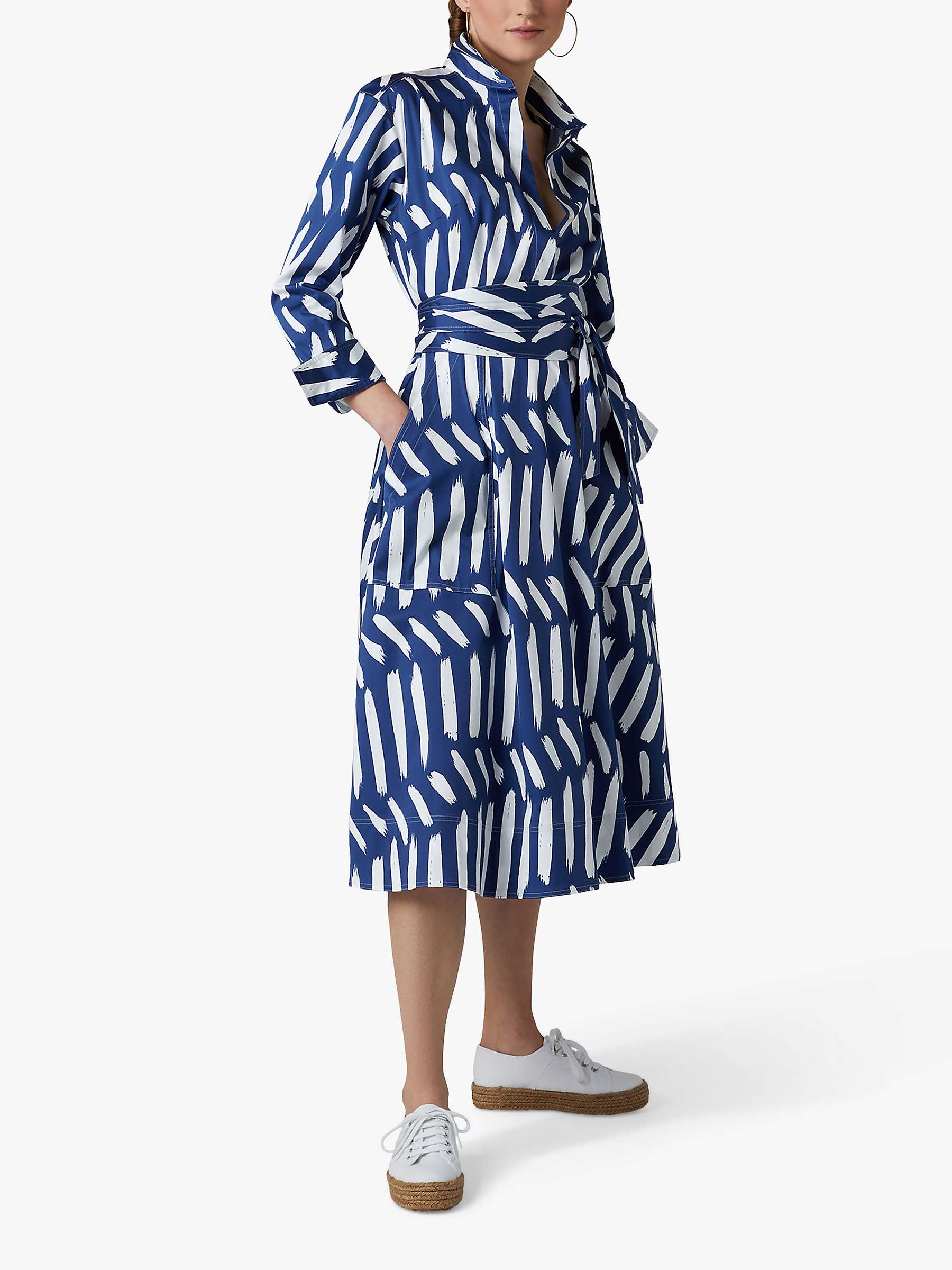 Buy Jasper Conran London Blythe Abstract Print Full Skirt Midi Shirt Dress, Mid Blue Online at johnlewis.com