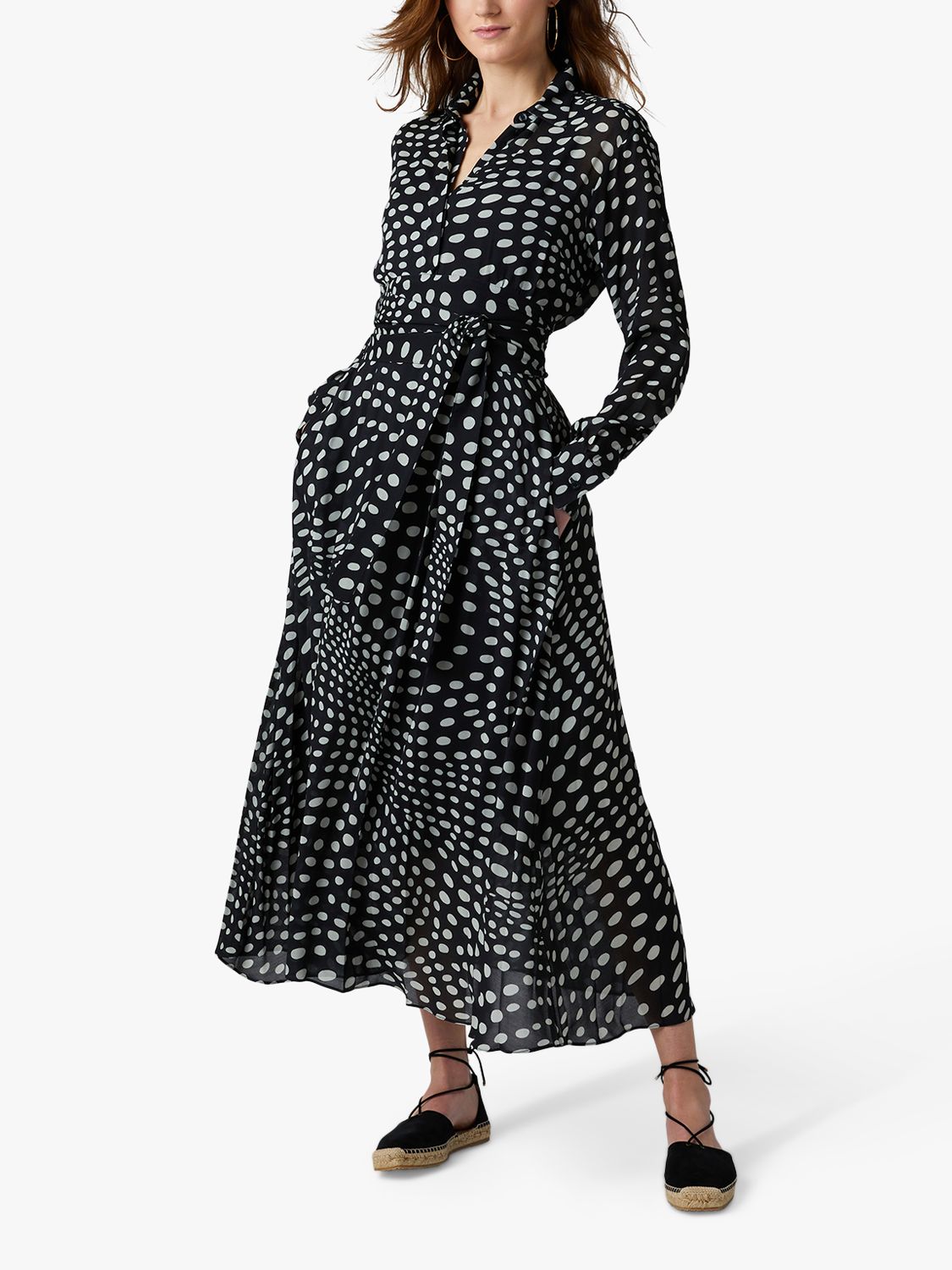 Jasper Conran London Chloe Spot Print Midi Shirt Dress, Black/White, 8