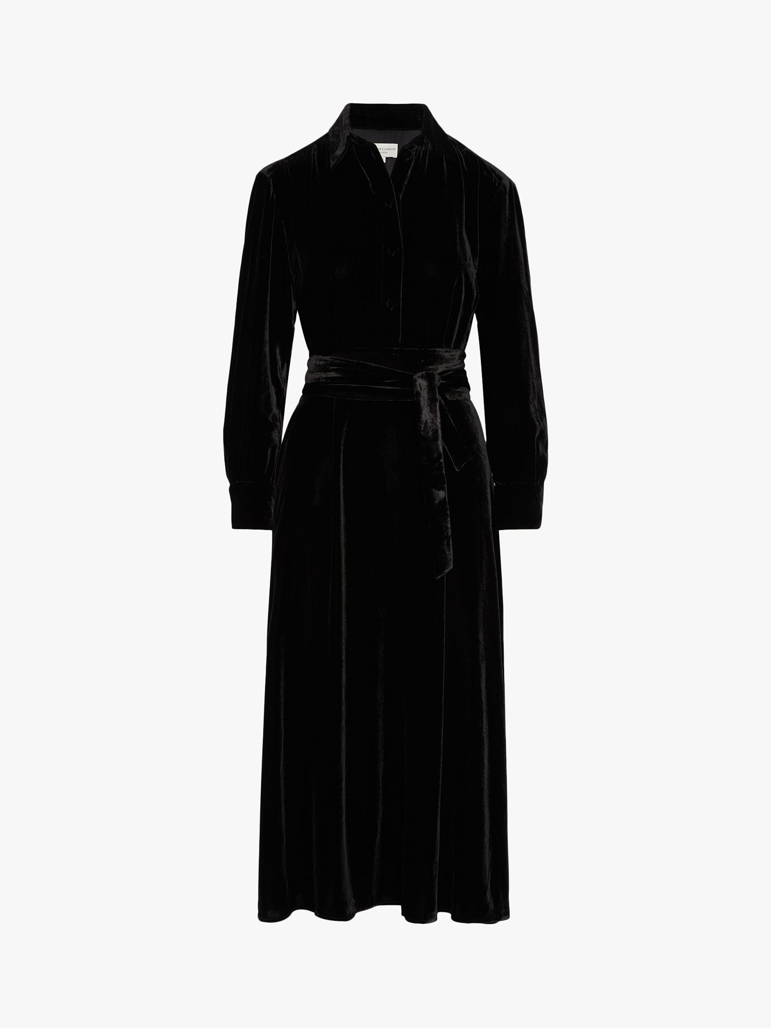 Jasper Conran London Eve Silk Blend Velvet Midi Shirt Dress, Black, 8