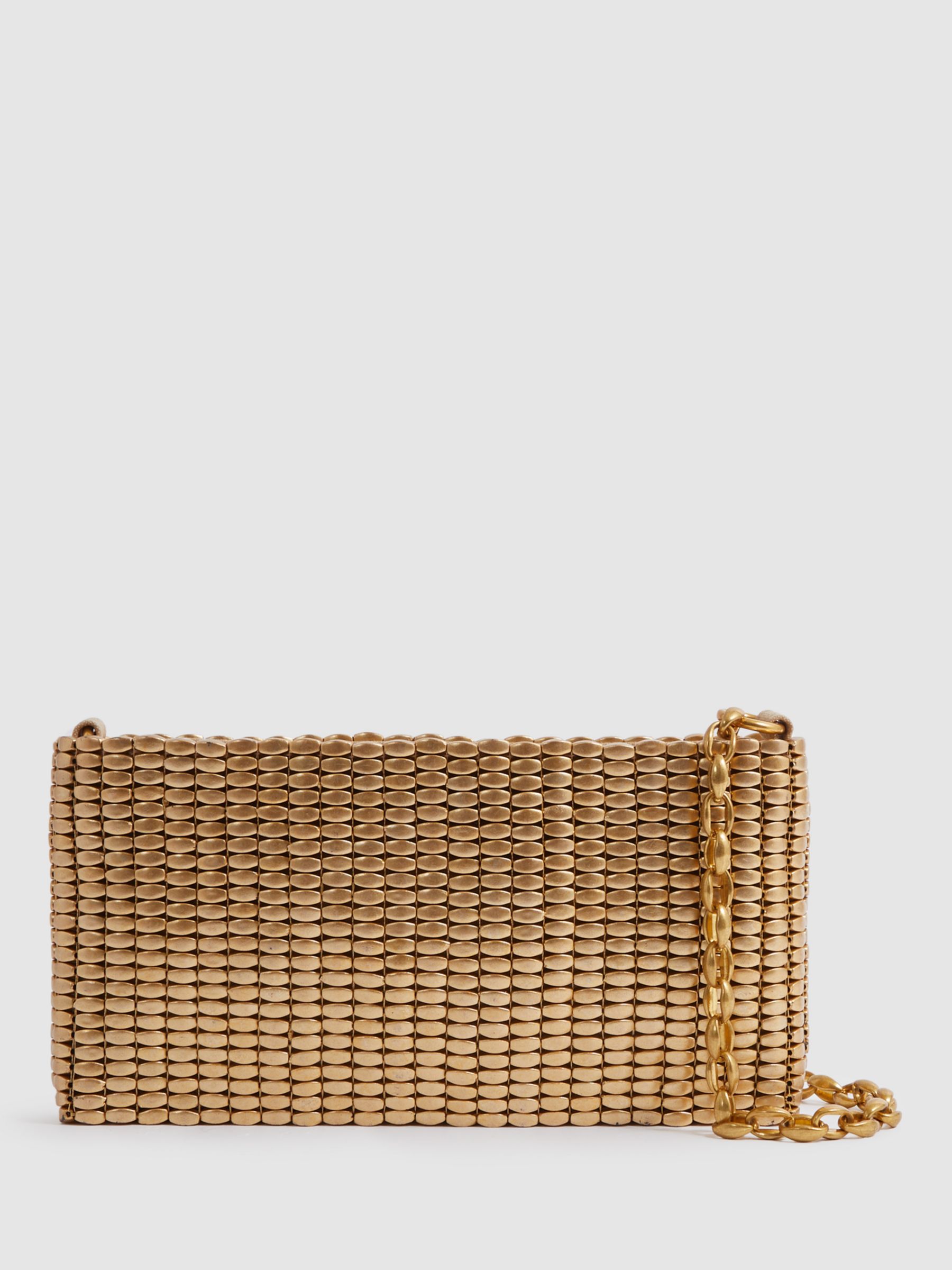 Reiss Bailey Beaded Clutch Bag, Gold, One Size