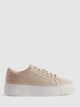 Reiss Leanne Pebbled Leather Flatform Trainers, Nude