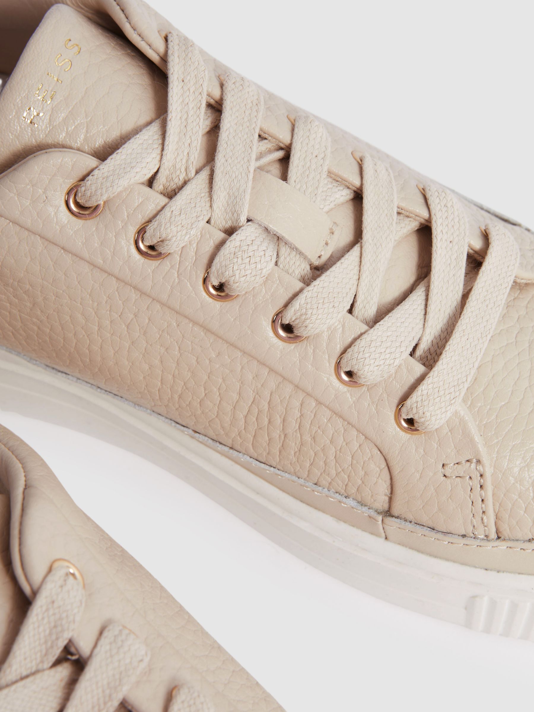 Buy Reiss Leanne Pebbled Leather Flatform Trainers, Nude Online at johnlewis.com