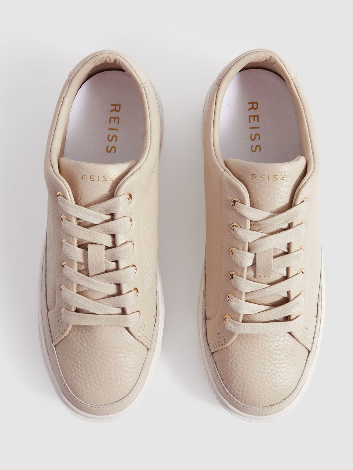 Buy Reiss Leanne Pebbled Leather Flatform Trainers, Nude Online at johnlewis.com