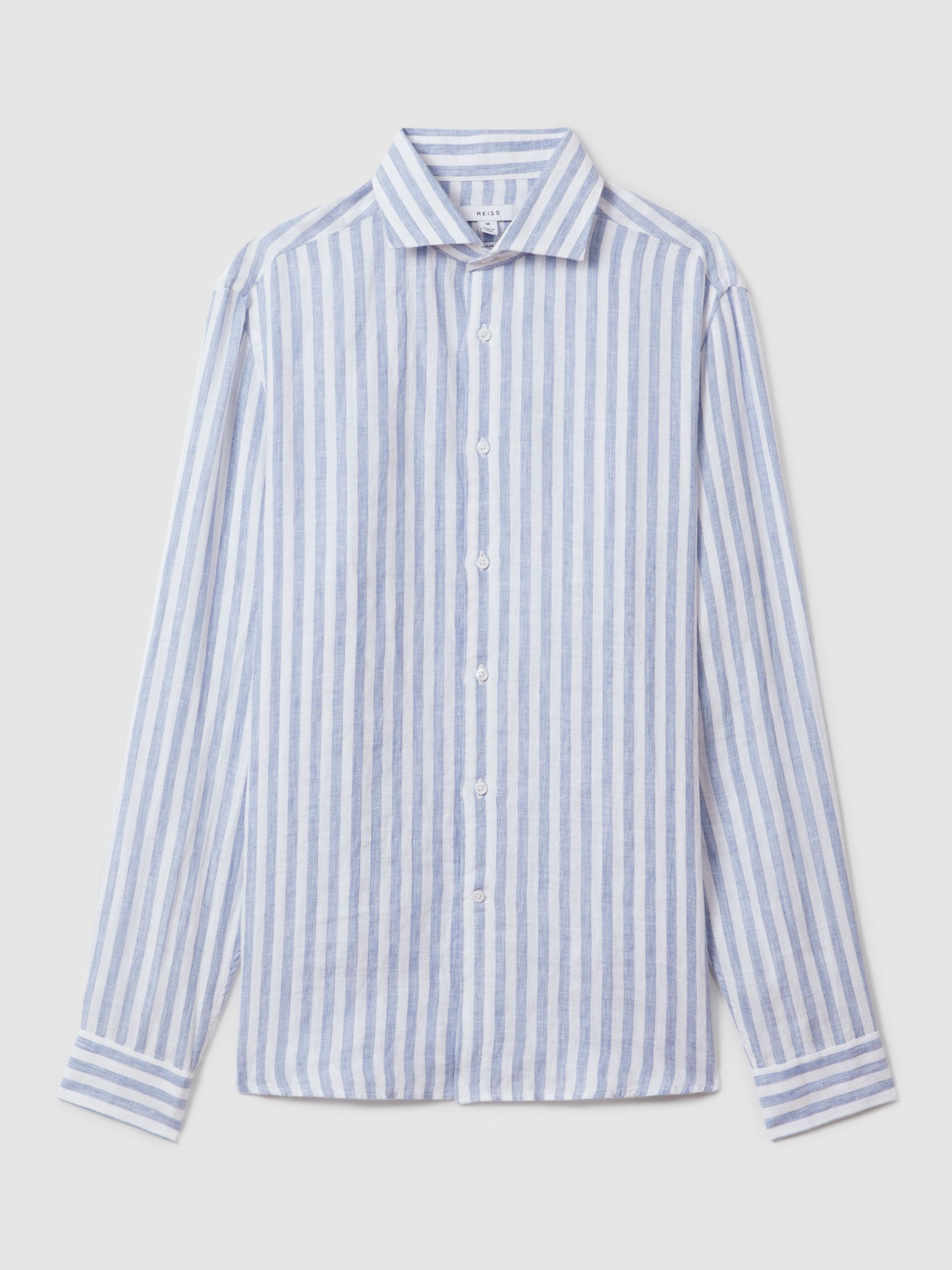 Reiss Ruban Long Sleeve Linen Stripe Shirt, Blue/White, XS