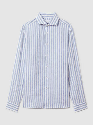 Reiss Ruban Long Sleeve Linen Stripe Shirt, Blue/White